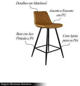 Kit 2 Banquetas Decorativas Magé PU Matelassê c/Apoio para os Pés Base em Aço Marrom G56 - Gran Belo