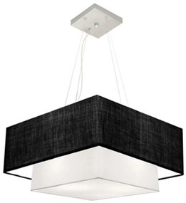 Lustre Pendente Duplo Quadrado Vivare Md-4066 Cúpula em Tecido 50x35cm Preto / Branco - Bivolt