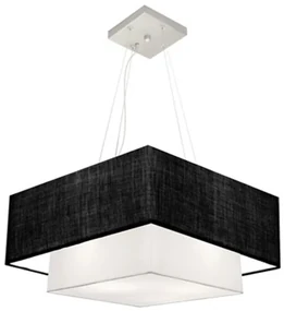 Lustre Pendente Duplo Quadrado Vivare Md-4066 Cúpula em Tecido 50x35cm Preto / Branco - Bivolt
