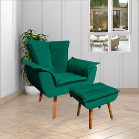 Poltrona Decorativa Pés Palito Charger Veludo Verde G19 - Gran Belo