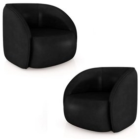 Kit 2 Poltronas Decorativas  Sala de Estar Clarke PU Preto Manchado G45 - Gran Belo