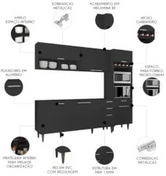Armário de Cozinha CP02 Para Pia 180cm Pérola Z34 Preto     - Mpozenat