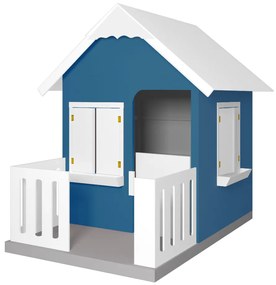 Casinha De Brinquedo Com Cercado Floreiros MDF Azul/Branco L12 - Gran Belo