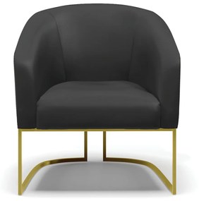 Poltrona Decorativa Industrial Dourado kit 2 Stella Sintético D03 - D'Rossi - Preto