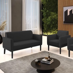 Sofá Namoradeira com Poltrona Base de Madeira Fixa Preto Marisa Corino D03 - D'Rossi - Preto