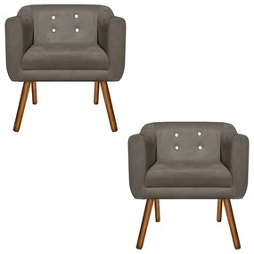 KIT 02 POLTRONAS JULIA SUEDE COM STRASS - Marrom Rato