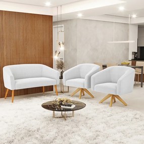 Namoradeira e 2 Poltronas Giratória MA30 Stella Bouclê D03 - D'Rossi - Off White