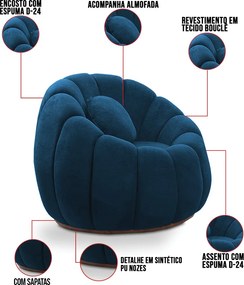 Sofá 2 Lugares com Poltrona Orgânica Fixa Cloud Bouclê E03 - D'Rossi - Azul Marinho