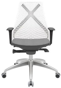 Cadeira Office Bix Tela Branca Assento Poliéster Cinza Autocompensador Base Alumínio 95cm - 64013 Sun House