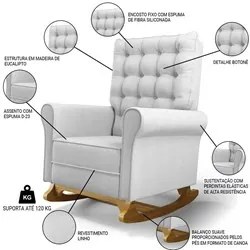 Kit 02 Poltronas de Amamentação e Descanso Base Madeira Balanço Brenda