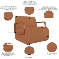 Poltrona Decorativa Orgânica para Sala Belarus Z08 Boucle Terracota -