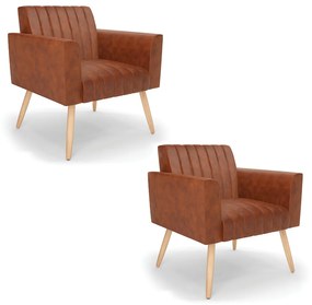 Kit 2 Poltronas Viena Gomada Corano Pés Palito Natural D03 - D'Rossi - Nozes