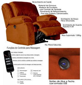 Poltrona do Papai Reclinável Elétrica com Massagem e USB Magnum Veludo Telha G23 - Gran Belo