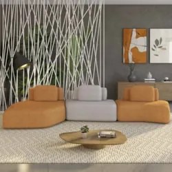 Sofá Ilha Com Chaise 449cm Living Moby Boucle Telha/Grafite Z08 - Mpoz