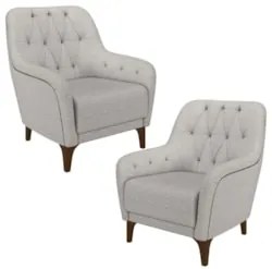 Kit 2 Poltronas Decorativas para Sala com Capitonê Pietà Z32 Linho Cin