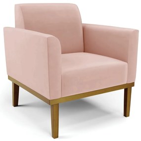 Sofá Namoradeira com Poltrona Base de Madeira Fixa Castanho Marisa Veludo - Rose