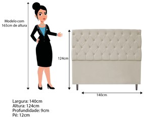 Cabeceira Estofada Liverpool 140 cm Casal Suede Bege - ADJ Decor