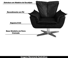 Poltrona Decorativa Base Giratória Cromada Charger PU Preto G19 - Gran Belo