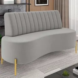 Sofá 2 Lugares 135cm Pés Aço Dourado Tamar Veludo Cinza Z08 - Mpozenat