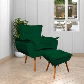 Kit 2 Puff's Decorativos Pés Palito Charger Suede Verde G19 - Gran Belo