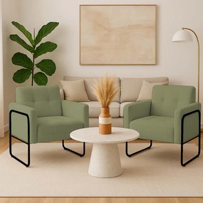 Poltrona Sala Industrial Alta Tubo Preto kit 2 Elisa Bouclê D03 - D'Rossi - Pistache