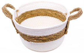 Cesto de Fibra Natural Seagrass Listrado Branco 23x30x30 cm - D'Rossi