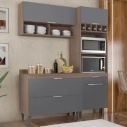 Armário de Cozinha Com Tampo CP02 160cm Pérola Freijó/Grafite Z34 - Mp