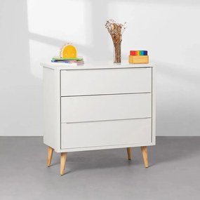 Cômoda Theo 3 Gavetas com Pés Retrô Natural - Branco