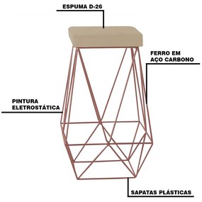 Kit 2 Banqueta Decorativa Kathy Base Bronze Veludo Bege G41 - Gran Belo