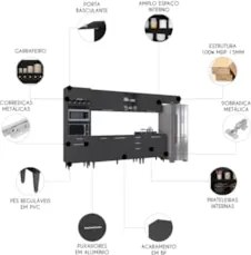 Armário de Cozinha CP06 Para Pia 150cm Pérola Z34 Preto     - Mpozenat