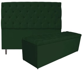 Kit Cabeceira e Calçadeira Liverpool 195 cm King Size Suede Verde - ADJ Decor