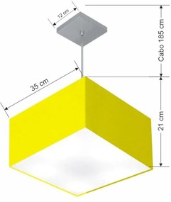 Lustre Pendente Quadrado Md-4020 Cúpula em Tecido 21/35x35cm Amarelo - Bivolt