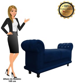 Recamier Barcelona Namoradeira Calçadeira Suede Azul Marinho com strass D'Rossi