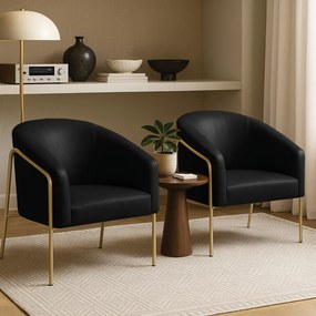 Poltrona Sala Industrial Alta Dourado Kit 2 Stella Sintético PU D03 - D'Rossi - Preto