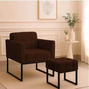 Poltrona Sala e Puff Decorativo Industrial Elisa Suede D03 - D'Rossi - Marrom
