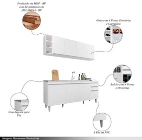 Conjunto Balcão de Cozinha para Pia Apex Armário Aéreo MDP/BP Branco G96 - Gran Belo