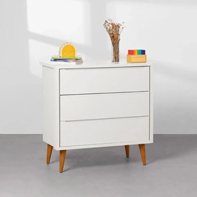 Cômoda Theo 3 Gavetas com Pés Retrô Mel - Branco Fosco