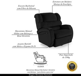 Poltrona do Papai Sala de Cinema Reclinável Kylie Glider Manual Giratória PU Preto G23