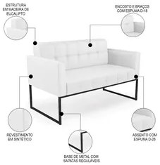 Sofá Namoradeira Base Industrial Preto Ana Sintético Branco - Ibiza
