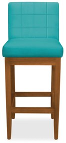 Banqueta Alta Sueli Base Madeira Maciça Estofada Suede Azul Tiffany