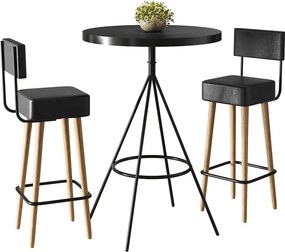 Mesa Bistrô Alta Dhalia e 2 Banquetas 70cm Barcelona PU S02 - D'Rossi - Preto