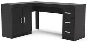 Mesa Em L Escritório Espanha 2 Portas 3 Gavetas - Preto