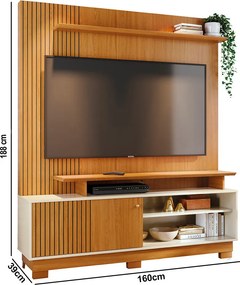 Estante de TV 65 Pol 160cm com Pés para Sala Quirel Cinamomo/Off White M20 - D'Rossi