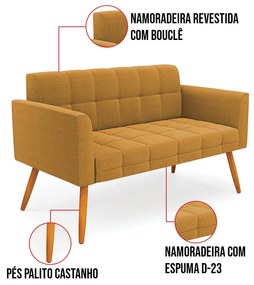 Namoradeira e Poltrona Pé Palito Castanho Elisa Bouclê D03 - D'Rossi - Mostarda