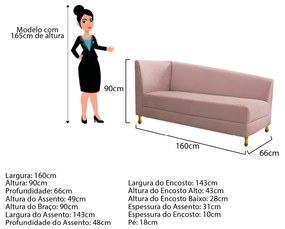 Recamier Valéria 160cm Lado Direito Suede Rosê - ADJ Decor