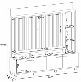 Estante de TV 60 Pol 200cm Sam Cinamomo/Off White H01 - D'Rossi