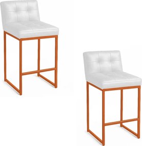 Banqueta Cozinha Alta com Encosto Industrial Kit 2 Bronze Lirina PU C05 - D'Rossi - Branco
