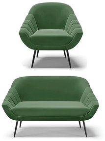 Kit 01 Namoradeira 02 Lugares e 01 Poltrona Giovana Suede Verde Pés Palito de Ferro - D'Rossi
