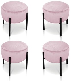 Puff Banqueta Decorativo Industrial Preto Kit 4 Iron Suede D03 - D'Rossi - Rosa Bebê