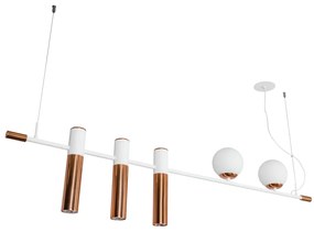 Pendente Vittu 150X30Cm 3Xmr16 Gu10 + 2Xe27 G45 / Cabo Aço Chumbador +... (PT / DR-PV - Preto Texturizado / Dourado Brilho Polido Verniz, FOSCO)